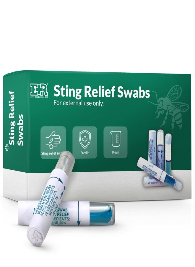 إيفر ريدي فيرست آيد إيفر ريدي للإسعافات الأولية، تسكين فوري للألم والحكة الناتجة عن لسعات النحل، ولدغات البعوض، ولسعات قنديل البحر، ولدغات الحشرات - مسحات مخدرة بالبنزوكائين والمنثول لتسكين سريع، عبوة من 10 قطع - Image 1